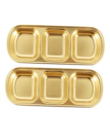 Milisten 2pcs Seasoning Dish Wasabi Dish Seasoning Bowl Small Dip Bowl Japanese Soy Sauce Three Grid Appetizer Plate Kitchen Gadget Mini Pinch Cutlery Set Stainless Steel Korean 20.5X8X2CM Gold