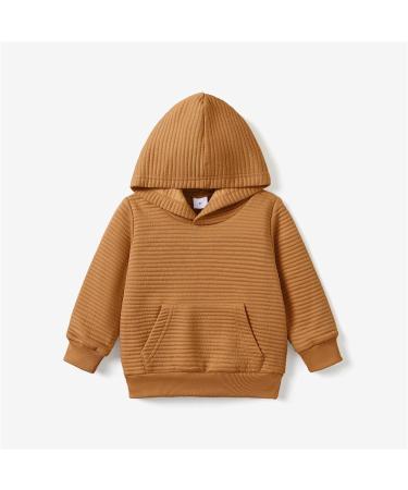 PatPat Toddler Hoodie | Solid Textured Hooded Sweatshirt with Pocket | Brown | 1-2 Years - Buy Online on GoSupps.com