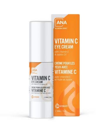 All Natural Advice Vitamin C Eye Cream for Dark Circles Fine Lines & Lifting Hydration with Hyaluronic Acid Organic Jojoba & Vitamin E Brightening Under Eye Cream (1 fl.oz/30 ml)