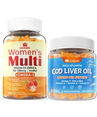 LILICARE 2PACK Womens Multivitamin Gummy + 2PACK Cod Liver Oil Gummies