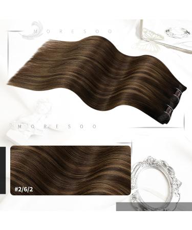 Moresoo 14 Balayage Clip in Hair Extensions - Darkest Brown Ombre Medium Brown Remy Human Hair Extensions - Full Head 70g/5pcs #2/6/2 - Buy Online on GoSupps.com
