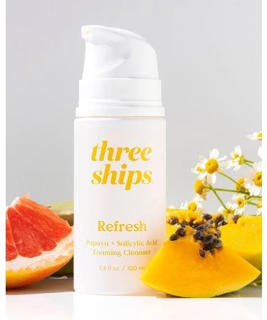 Three Ships Refresh Papaya & Salicylic Acid Cleanser - Vegan Brightening Facial Cleanser - 100mL - Buy Online on GoSupps.com