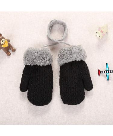 Cute Winter Thicken Knitted Toddler Mittens with Fleece Lining - Anti-Lost String, Ages 0-4 - Black - Buy Online on GoSupps.com