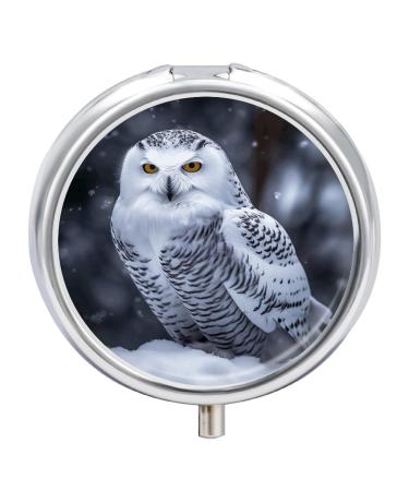 Round Pill Box Arctic Owl Print 3 Compartment Medicine Pill Case Print Pill Organizer Decorative Metal Portable Pill Box Pocket Pill Box Style