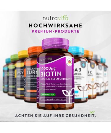 High-Dose Biotin 10000MCG with Zinc Selenium & Copper - 365 Vegan Tablets - Premium Quality by Nutravita - Buy Online on GoSupps.com