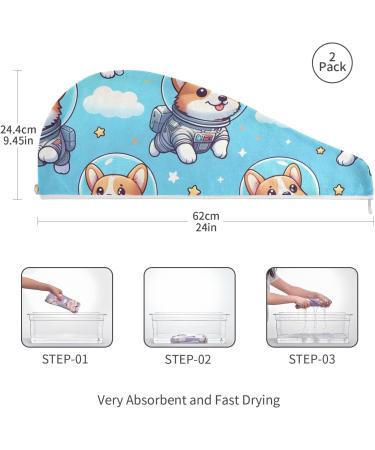 Dog Astronauts Hair Towel 2 Pack | Super Absorbent Quick Dry Hair Turbans for Women & Girls - Buy Online on GoSupps.com