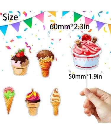 Kids' Ice Cream Themed Happy Birthday Cupcake Toppers Set of 18 - Perfect for Dessert Party Baby Shower Party and Birthday Party Decorations for Boys and Girls - SugarGera - Buy Online on GoSupps.com