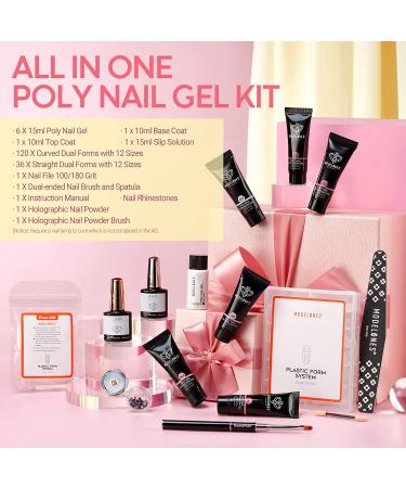 Modelones Poly Nail Gel Kit - 6 Colors Builder Gels Extension Gel Kit with Slip Solution - Professional All-in-One French Pink Set - Buy Online on GoSupps.com