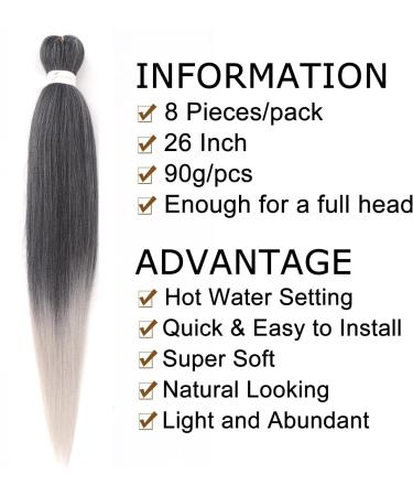 8 Packs/Lot EZ Braid 26 inch Professional Pre Stretched Braiding Hair Yaki Texture Braiding Hair for Crochet Hair Braids Long Free Synthetic Fiber Hair Extensions (#T1B/Silver) 26 Inch (Pack of 8) #T1B/Silver - Buy Online on GoSupps.com