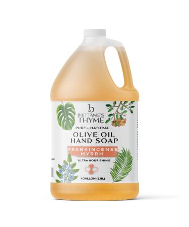 Brittanie's Thyme Organic Olive Oil Castile Liquid Soap Refill  1 Gallon Frankincense Myrrh | Made with Natural Luxurious Oils  Vegan & Gluten Free Non-GMO  For Face  Body  Dishes  Pets & Laundry