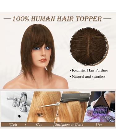 Ruwiss Real Hair Topper for Women - 100% Human Hair Clip-in Crown Pony Wigs for Thin Hair Silk Base Medium Brown - 35cm Length (45g) - Buy Online on GoSupps.com