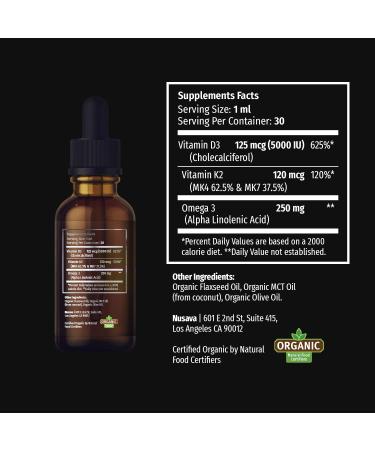 Organic Vitamin D3 K2 Drops with MCT Oil & Omega 3 Ã¢â¬â 5000 IU  2 Fl Oz - 2 Pack - Buy Online on GoSupps.com