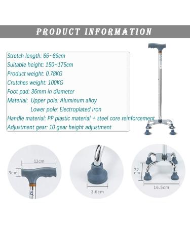 LINYUES Aluminum Alloy Crutches Professional-Grade Elderly Crutches Non-Slip Four-Legged Support Crutches Suitable for The Elderly Recovery Crutches After Surgery - Buy Online on GoSupps.com