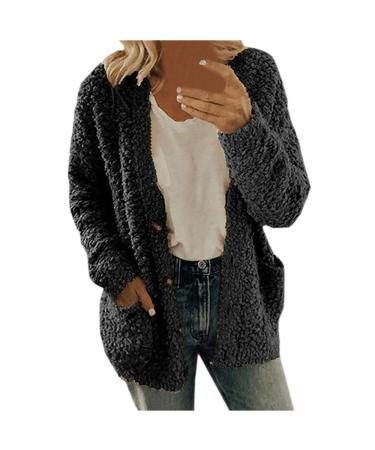 Hanxiulin coat plush jacket hoodie jacket oversize winter coat women fleece jacket on both sides transition jacket fleece buffer coat with hooded warm outdoor with hooded plush jacket l black