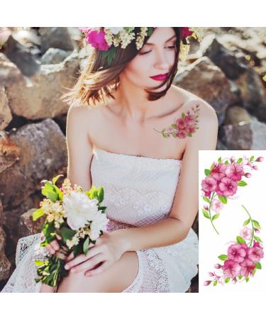 Large Temporary Flower Tattoos for Women - Lily, Peach, Plum, Peony Designs | 6 Sheets - Buy Online on GoSupps.com