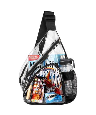HULISEN Clear PVC Sling Bag Stadium Approved, Backpack with Adjustable Strap Black