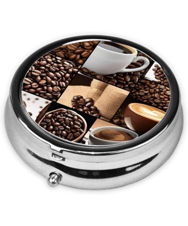 Buy Coffee Collage Printed Mini Round Pill Box - 3 Compartment Organizer for Travel Home & Office - Buy Online on GoSupps.com