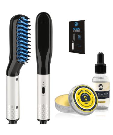 Beard Straightener w/Beard Balm & Beard Growth Oil & Beard,UPGRADED 3 in 1 Hair Straightener Brush Beard Straightening Comb,Unique Stocking Stuffers Gifts for Men Women Him