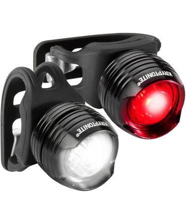 Kryptonite Bike Lights Front and Back, Comet F100 R100 Bright LED Bicycle Light Headlight and Rear Taillight Set, 2 Light Modes Runtime 61 Hours, Easy to Install Lights for Bike for Men Women Front & Rear