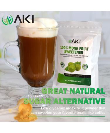 AKI Monk Fruit Powdered Brown Raw Sweetener (2 Oz / 57Gr) | Sugar-Free for Blended Beverages - Buy Online on GoSupps.com