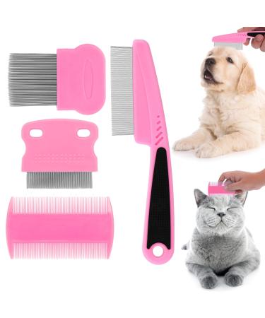 Cobee dog floh lice comb dog cat care collar pets tear stain remover combs fine tooth care distance tools (5 pieces) 4 pieces pink