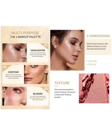 Go Ho 3-In-1 Contour Highlighter Blush Palette - Silky Smooth Pressed Powder for Face Sculpting and Daily Makeup - Buy Online on GoSupps.com