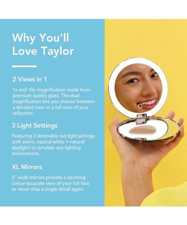 Fancii LED Lighted Travel Makeup Mirror with 10x/1x Magnification - Rechargeable, 3 Light Settings, Compact & Portable Hand Mirror for Handbag - Taylor (Groovy Vibes) - Buy Online on GoSupps.com
