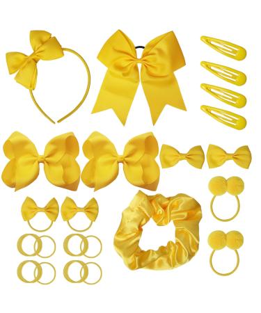 45Pcs Yellow School Girls Hair Accessories Kit Yellow Bow Headband Hair Clips Ponytail Holder Bow Hair Barrettes Hair Accessories for Girl Birthday Gift