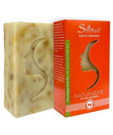 Skineco Natural Soap | Sustainable Shower Soap with Anise Calendula & Organic Olive Oil | Body Soap | Handmade Natural Cosmetics | Soap for Face & Skin | Gentle Cleansing | Mild Shower Gel | Vegan