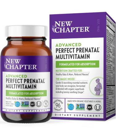 New Chapter Advanced Perfect Prenatal Vitamins - 96ct, Organic, Non-GMO Ingredients for Healthy Baby & Mom - Folate (Methylfolate), Iron, Vitamin D3, Fermented with Whole Foods and Probiotics 96 Count (Pack of 1)