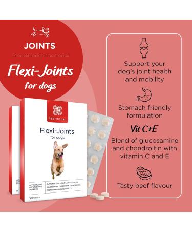 Healthspan Flexi-Joints for Dogs | High Strength Glucosamine & Chondroitin | With Vitamins C & E | Supports Joint Mobility | Beef Flavoured | 240 Tablets - Buy Online on GoSupps.com