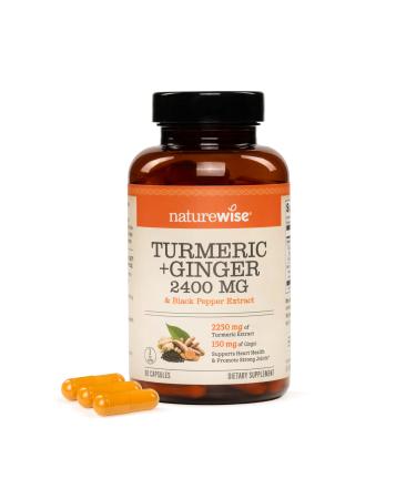 NatureWise Turmeric Curcumin + Ginger 2400 mg - Ultra High Curcuminoids 2100 mg - Turmeric Extract + Ginger - Extra Strength & Absorption - Vegan Non-GMO - 90 Count 30-Day Supply