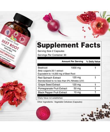 Buy Organic Veda Beet Root Triple Reds - 14000mg Nitric Oxide Supplement with Beetroot Pomegranate & Red Spinach | 60 Capsules for Enhanced Blood Flow & Energy - Buy Online on GoSupps.com