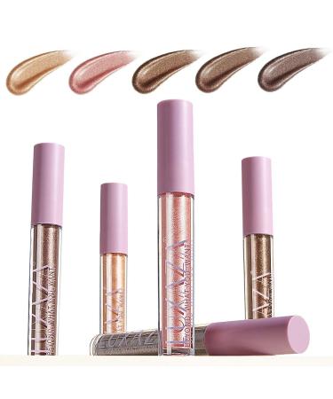 5Pcs Champagne Brown Liquid Eyeshadow Set | Shimmer & Metallic Glitter Highly Pigmented Long-Lasting Makeup | Quick-Drying Sparkling Eye Shadow - Buy Online on GoSupps.com