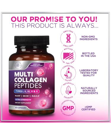 Multi Collagen Supplement 2400 mg - Types I II III V & X Multi Collagen Peptides Pills for Women & Men Hydrolyzed Collagen Supplements Hair Skin Nail & Joint Support Supplement 60 Capsules 60 Count (Pack of 1) - Buy Online on GoSupps.com