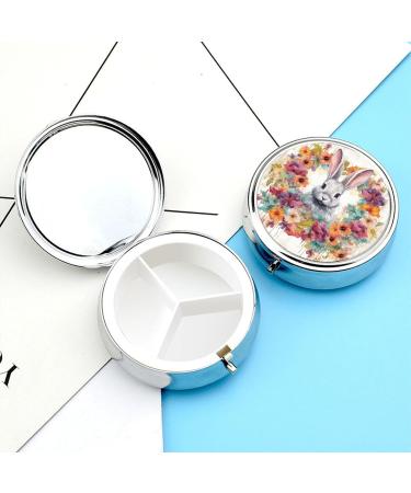 Travel Pill Box Organizer - 3 Compartment Round Case with Watercolor Rabbit & Flowers - Portable Medicine Holder for Handbag & Pocket - Buy Online on GoSupps.com