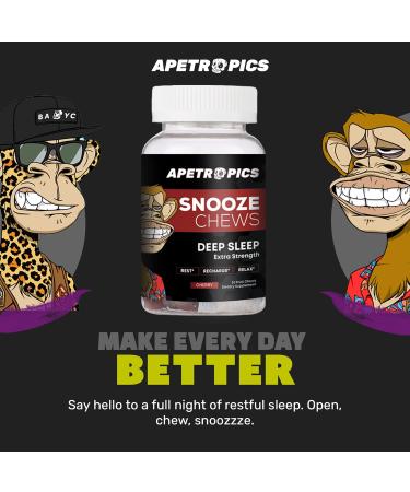 Apetropics Snooze Chews - Deep Sleep Gummy with L-Theanine Chamomile Melatonin Tart Cherry and Magnesium - Cherry Flavor 30 Count - Gluten-Free Vegan Non-GMO and Gelatin-Free - Buy Online on GoSupps.com