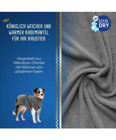 Royal Dry Bathrobe Dog - XL Microfiber Bathrobe for Dogs - Grey - Back Length 70-80 cm - Luxury Dog Apparel - Buy Online on GoSupps.com