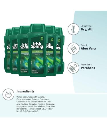 Irish Spring Men's Body Wash Shower Gel Aloe Vera - 20oz x 6 Pack - Buy Online on GoSupps.com