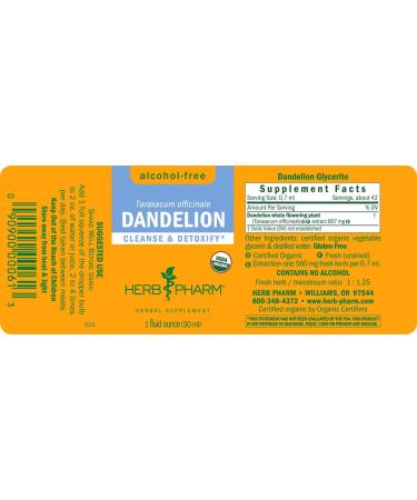 Herb Pharm Organic Dandelion Extract for Cleansing & Detoxification - Alcohol-Free Glycerite - 1oz - Buy Online on GoSupps.com