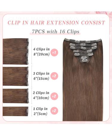 Vlasy Seamless Clip in Hair Extensions 12 Inch 6# Brown - 7 Pieces Natural Thick Human Hair Extensions for Women - 60g - Buy Online on GoSupps.com