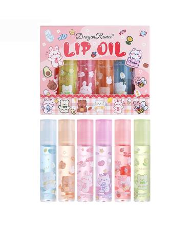 OKENTEN Fruity lip gloss fruit flavor moisturizing lipsticks transparent colorless lip lotion rolling ball lip oil liquid lipstick for plumper moisturized lips 6 pieces 6 pieces
