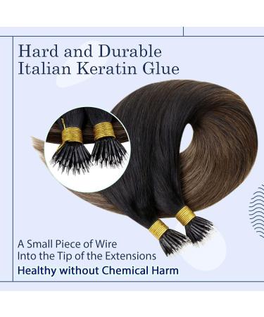 RUNATURE Nano Ring Balayage Human Hair Extensions | Black to Brown Ombre with Caramel Blonde | 14 Inch 50g A-Nano-#1B/4/27 - Buy Online on GoSupps.com