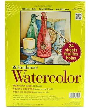 Strathmore 300 Series Watercolor Paper Pad 9x12 - 24 Sheets, 140lb/300g - Ideal for Watercolors, Mixed Media, Markers - Artist Paper for Adults & Students - Buy Online on GoSupps.com