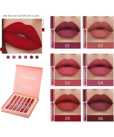 Mimore Matte Liquid Lipstick 6pcs/set - Long Lasting Waterproof Lip Gloss Kit in Black | Cosmetics Gift Set - Buy Online on GoSupps.com