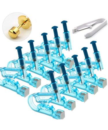 10pcs Disposable Safety Sterile Ear Piercing Gun Unit Tool With Ear Stud Asepsis Pierce Kit (Gold Gold)