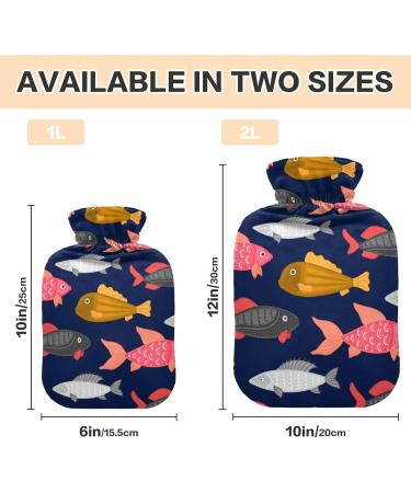 Colorful Abstract Fish Hot Water Bottle BPA Free 1L Pain Relief for Kids & Adults - Perfect Hot Water Bag with Cover - Buy Online on GoSupps.com