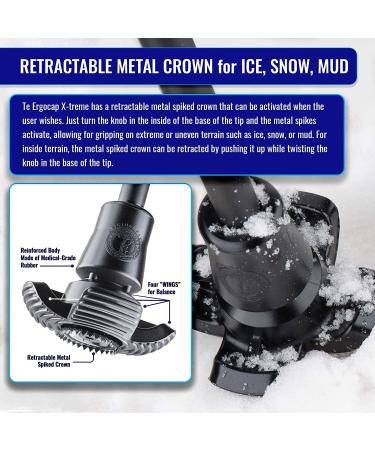 Ergocap X-Treme Terrain Replacement Grip with Metal Spikes - Universal Single Unit for Walking Sticks, Trekking Poles, Crutches - Winter Snow Safety - Buy Online on GoSupps.com
