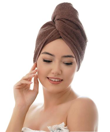 Kirman Premium Haarurban towel with 2 buttons 100% cotton - hair - for short and long hair - turban towel is quick -drying and suckling (brown 1 piece) brown 1
