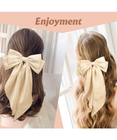 Khaki Hair Bow Khaki Bow Hair Clip for Women Solid Color Bow Hair Clips with Long Ribbon French Khaki Bow Hair Clip Soft Satin Silky Hair Bows Cute Gifts for Women Girls - Buy Online on GoSupps.com